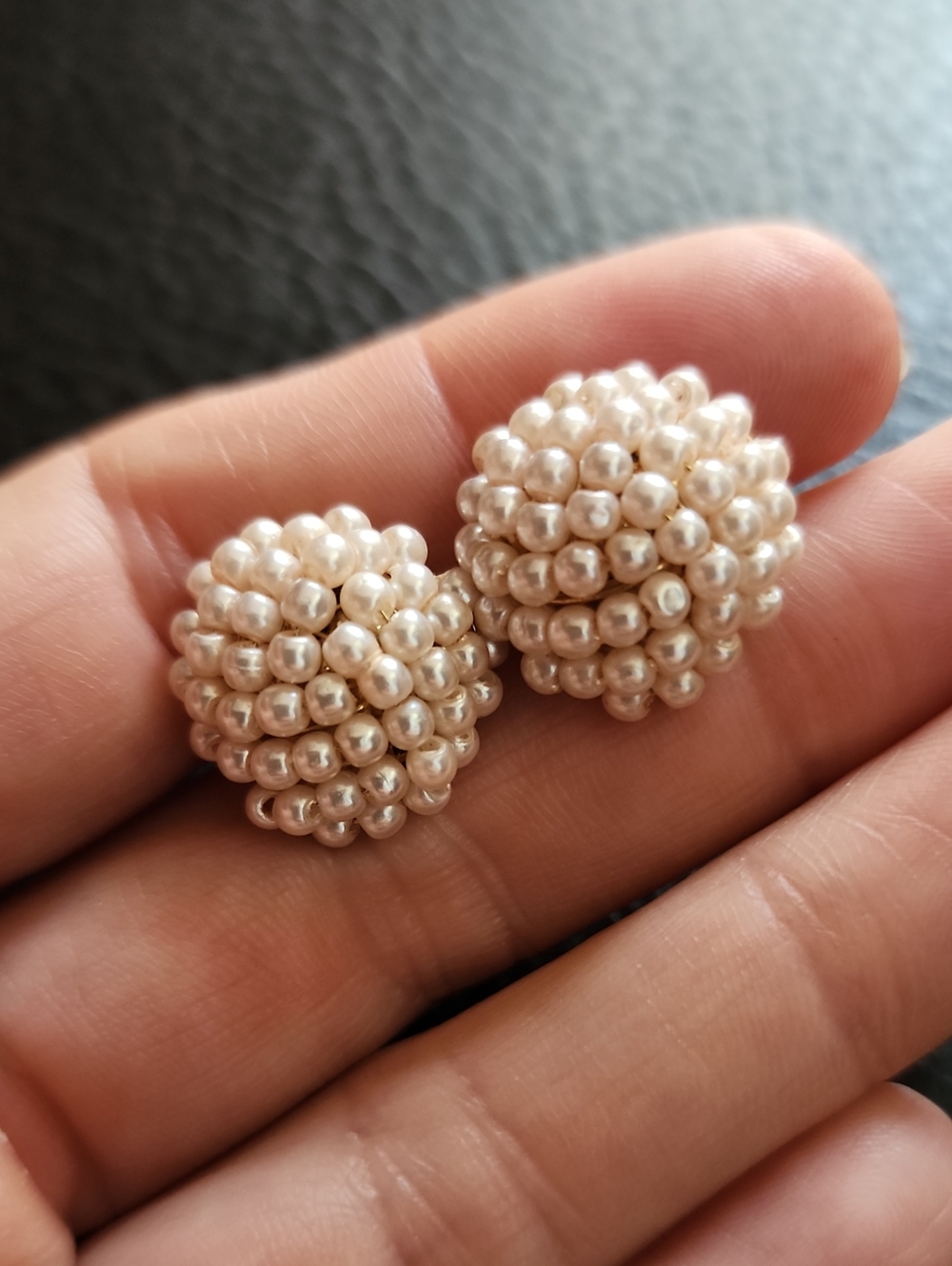 Avon Pearl Cluster Ball Clip Earrings - Cream Pearl Finish